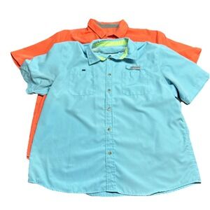 Field & Stream Shirt Lot Orange Blue Button Up Short Sleeve Vented Fishing XL